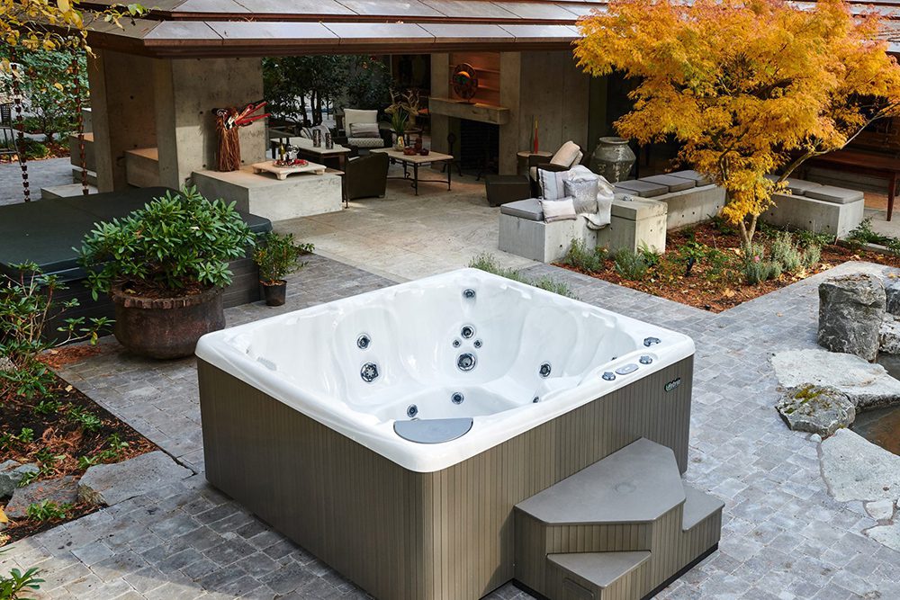 Luxury outdoor hot tub patio oasis
